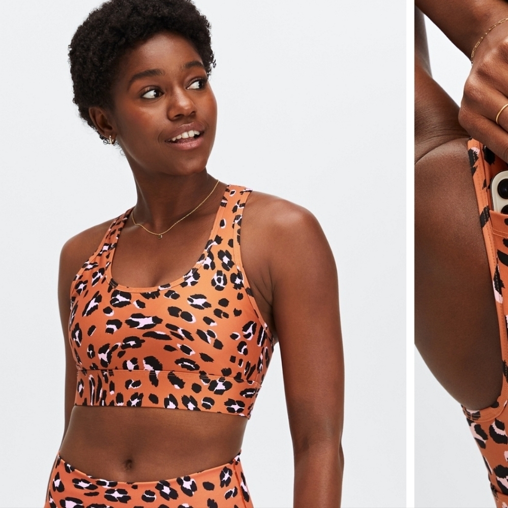 On-The-Go Medium Impact Sports Bra Burnt Orange Ochre Wavy Leo -S